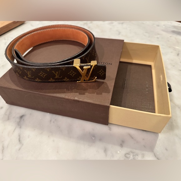 Louis Vuitton Brown Monogram Belt with Gold Buckle - Picture 1 of 7